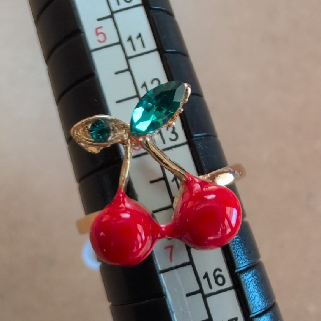 Vibrant Cherry Gold Ring With Red And Green